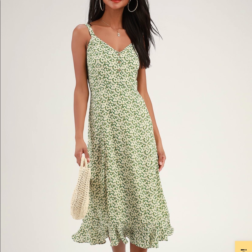 NWT Green Floral Print Midi Dress
